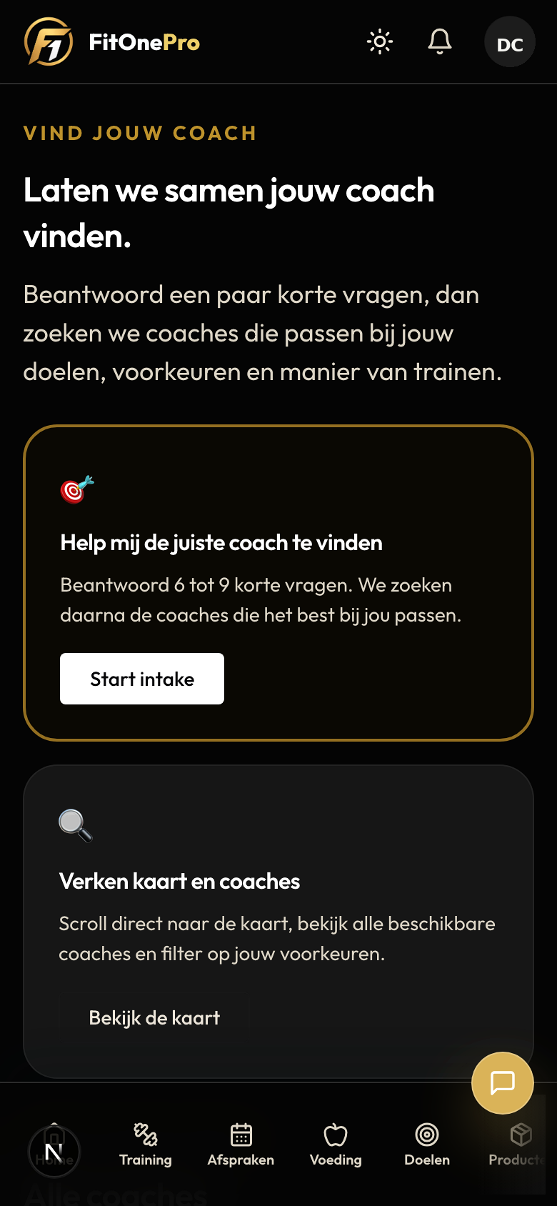 Coach kiezen in de FitOnePro Client App