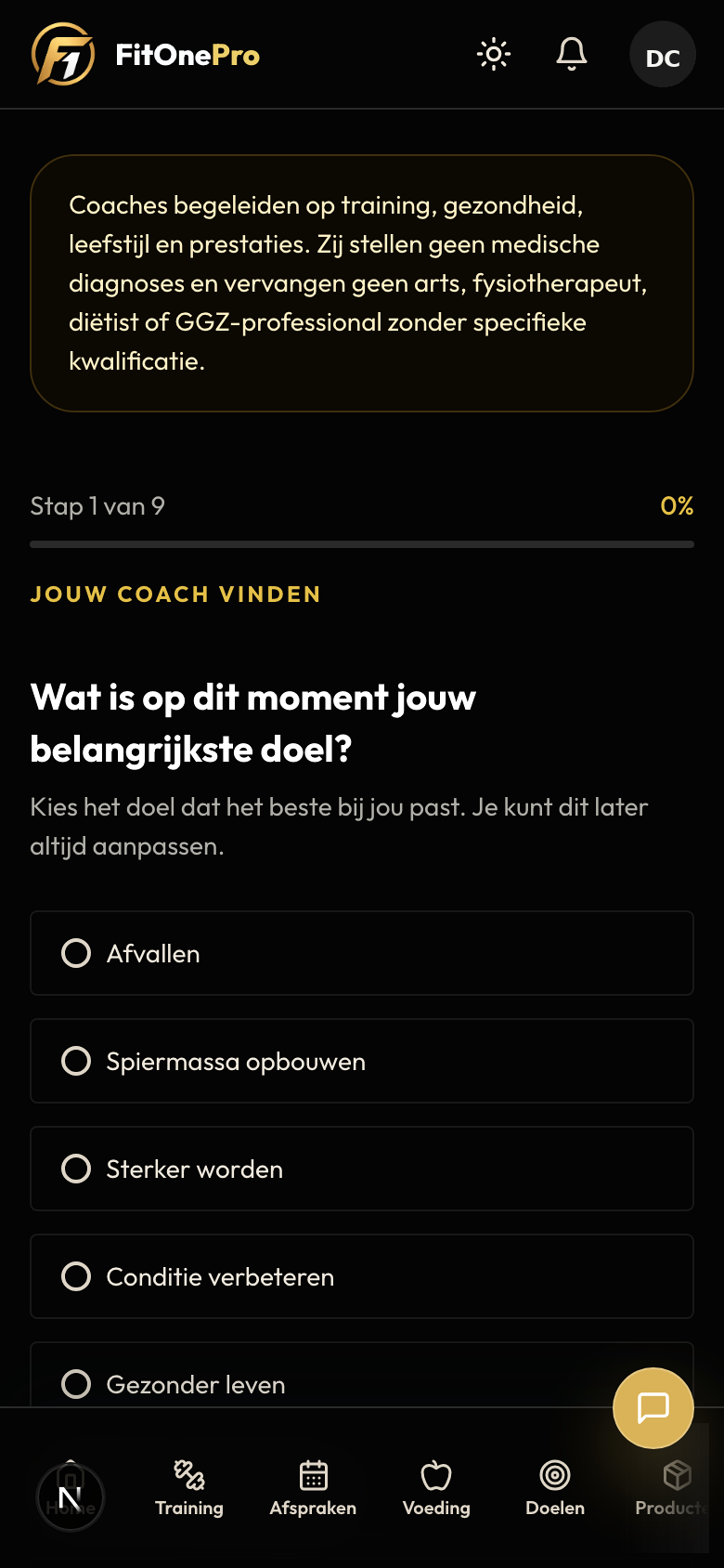 Onboarding en intake in de FitOnePro Client App