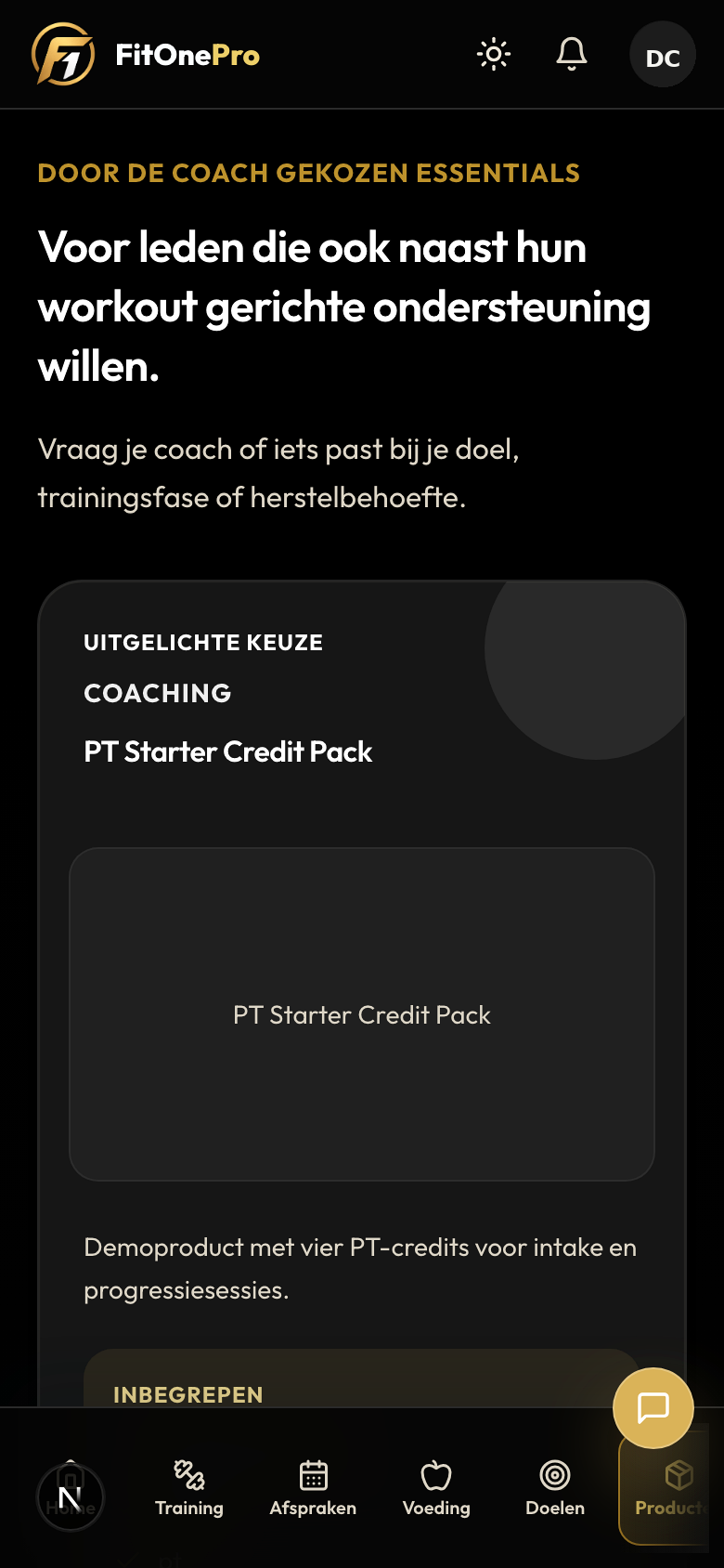 Pakketten en betalingen in de FitOnePro Client App