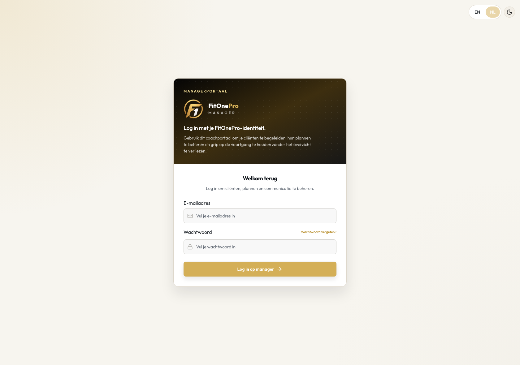 Account en login in de FitOnePro Manager App