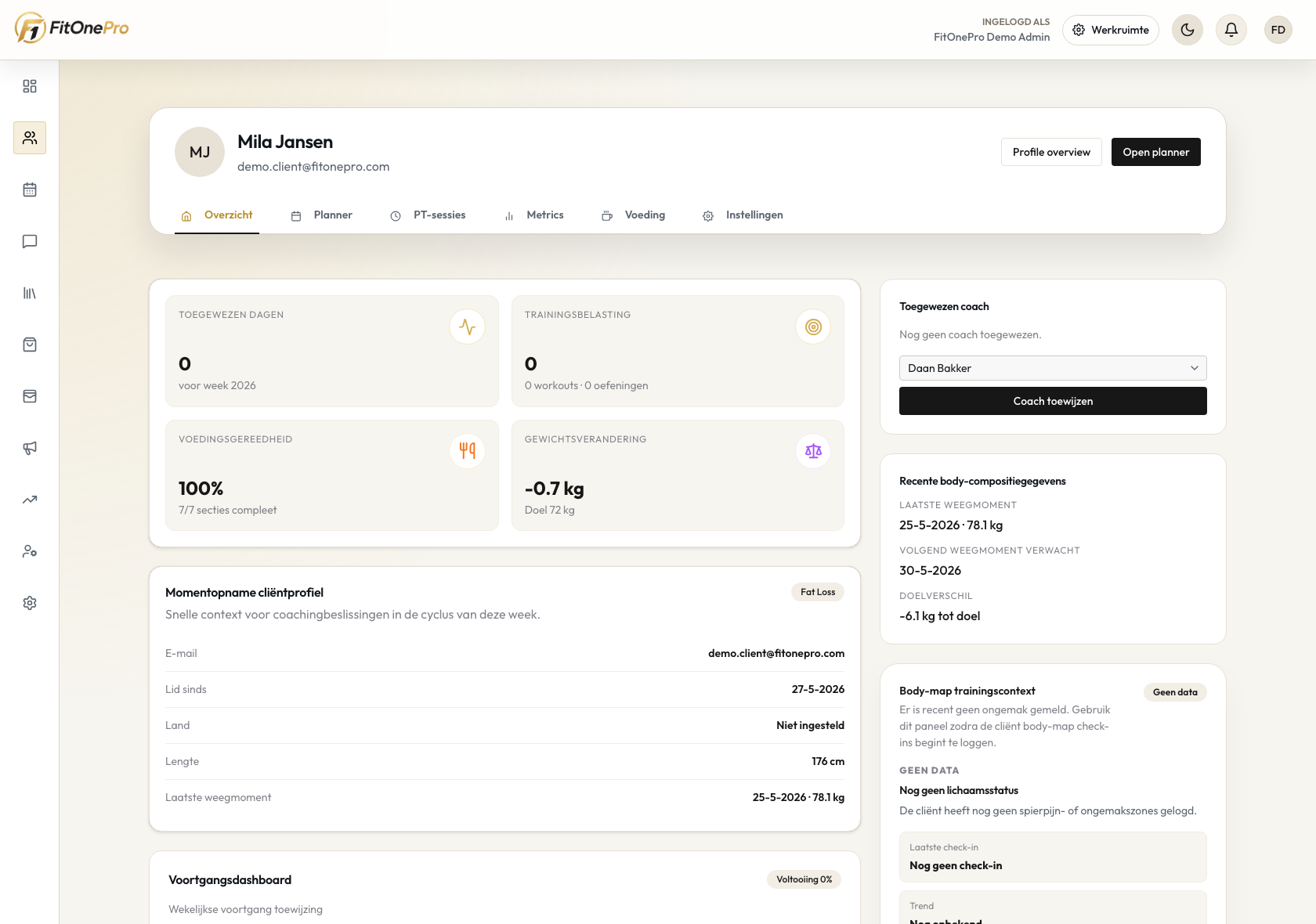 Clientprofiel in de FitOnePro Manager App