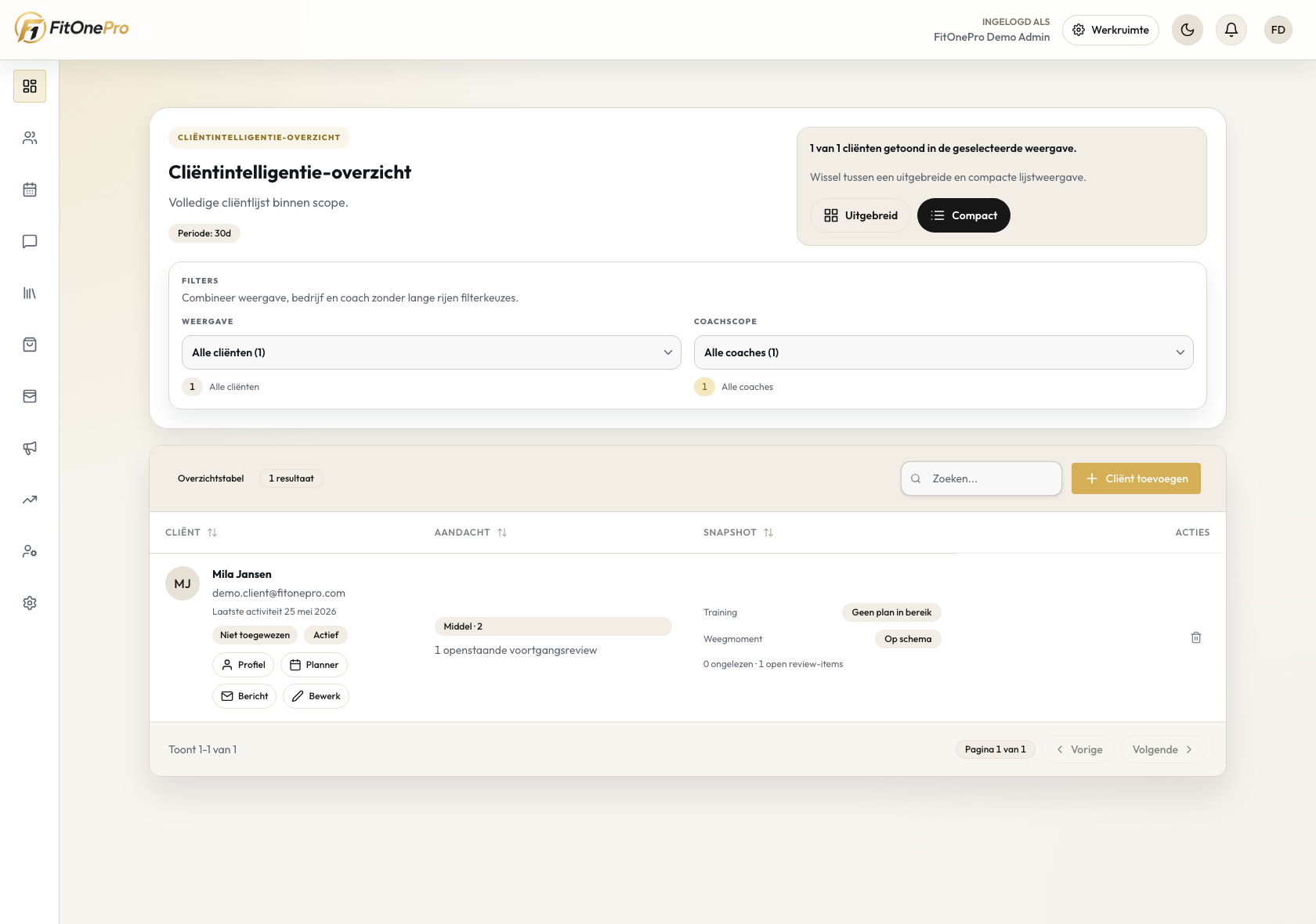 Clienten in de FitOnePro Manager App