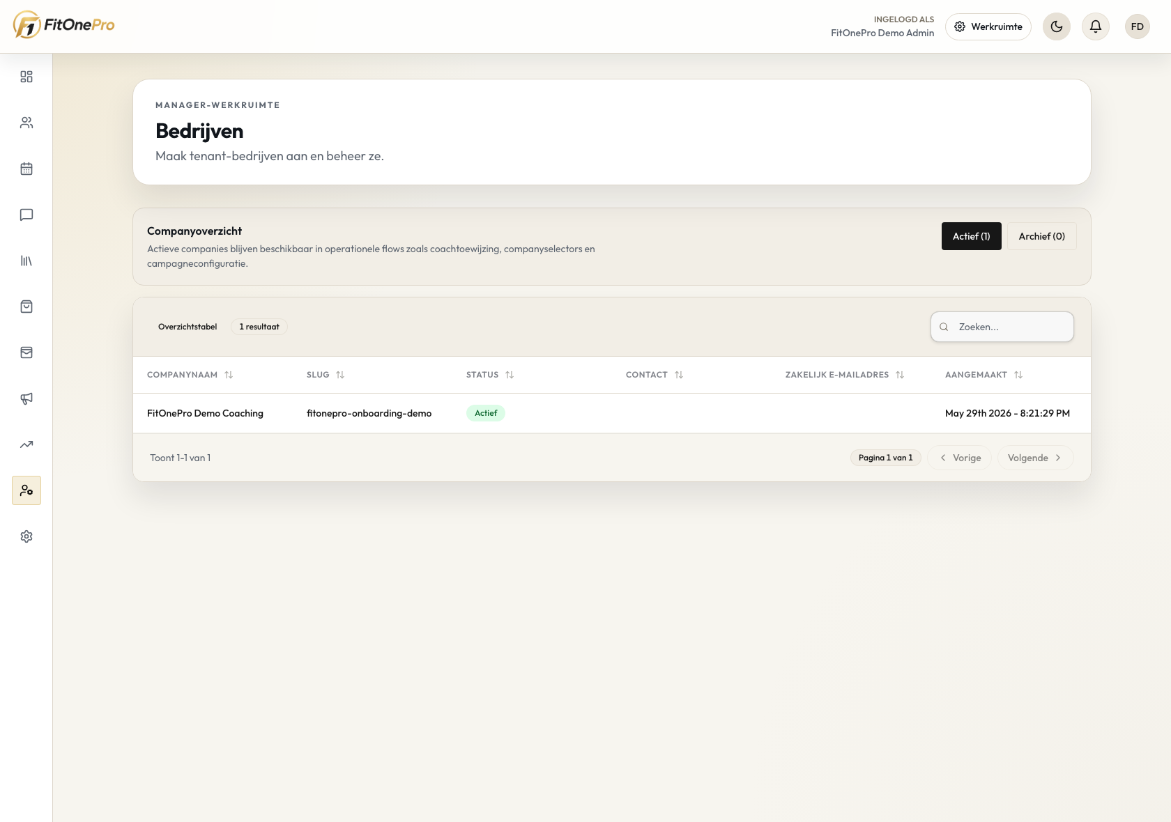 Companies in de FitOnePro Manager App