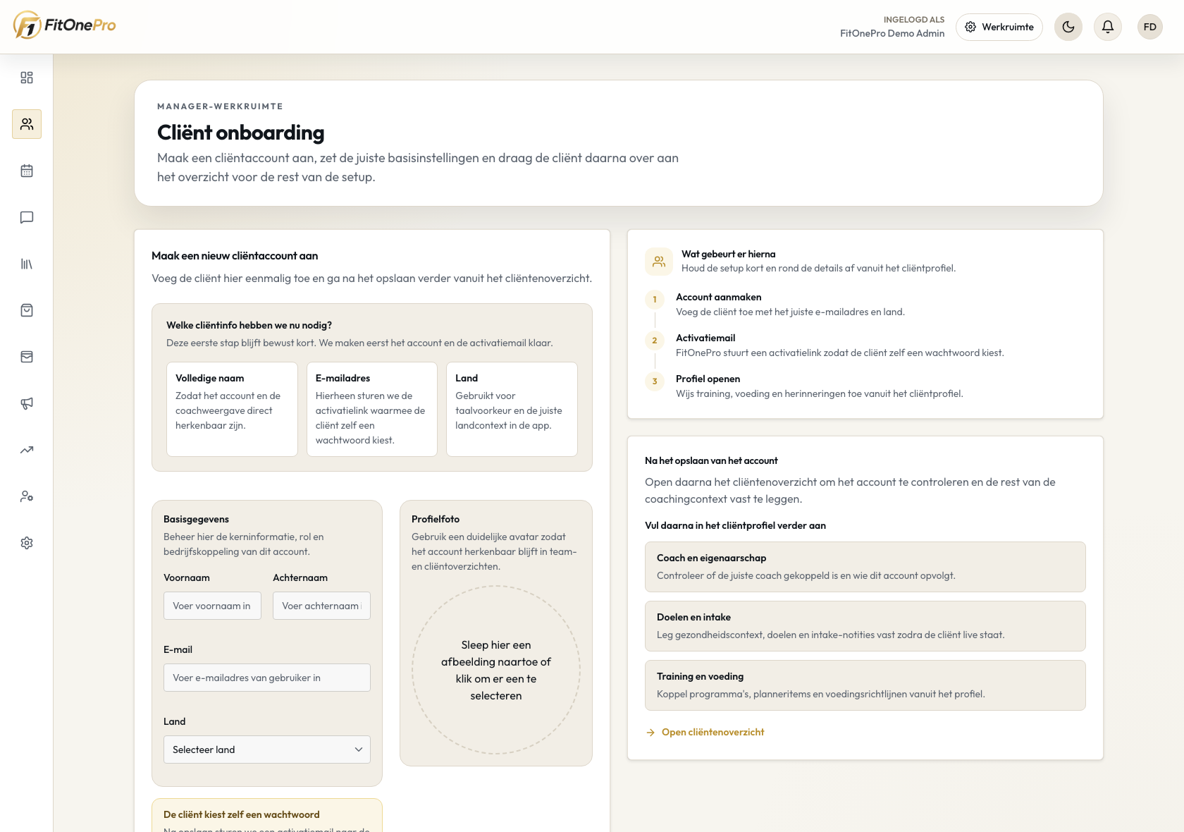 Intakebeheer in de FitOnePro Manager App