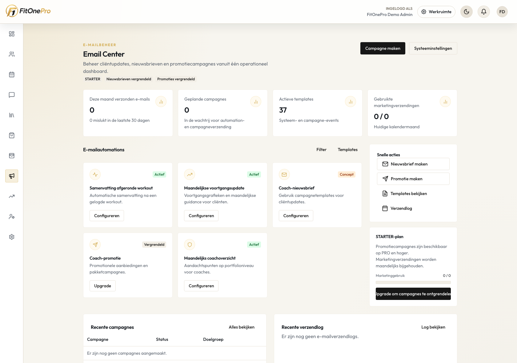 Marketing in de FitOnePro Manager App