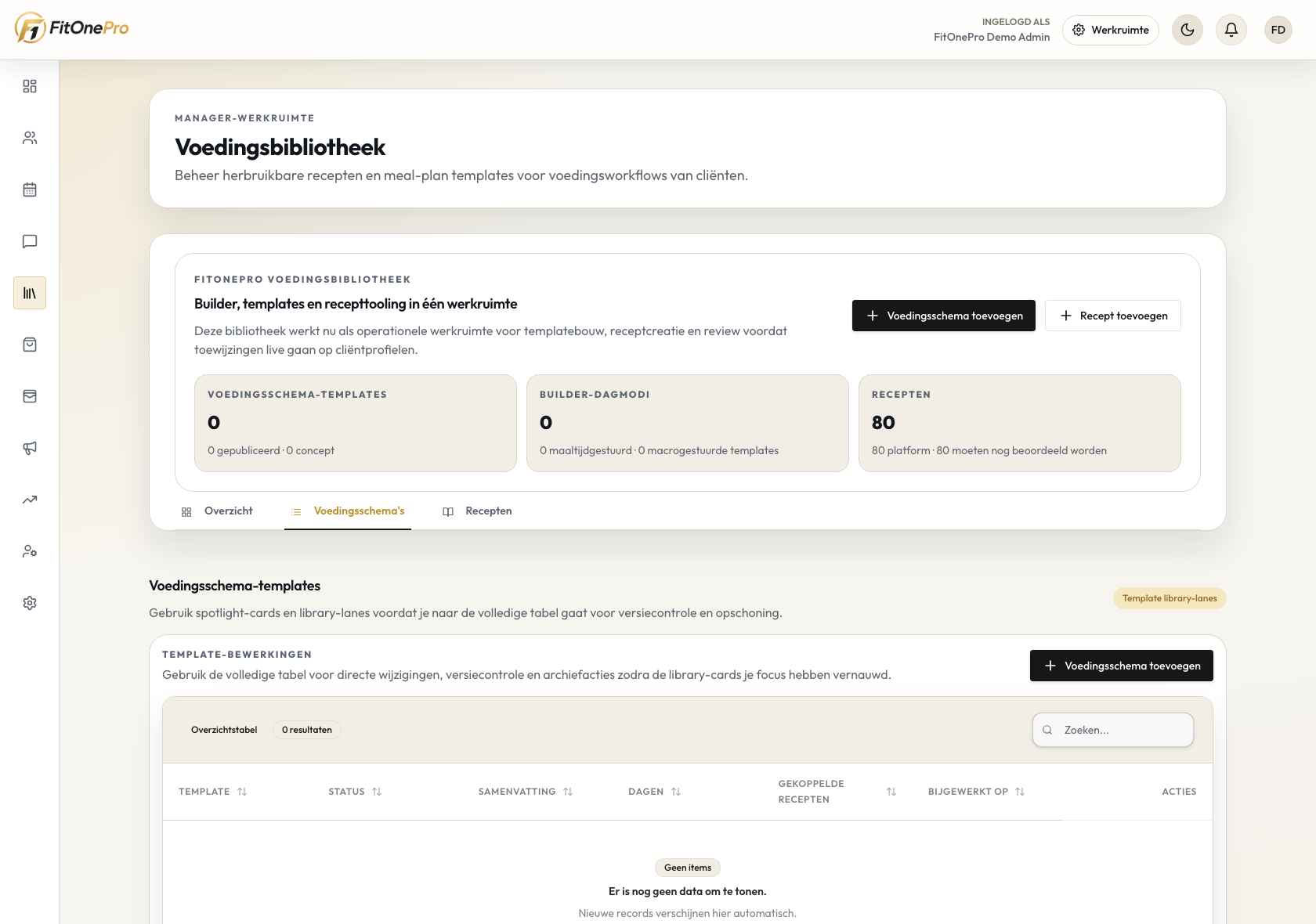 Meal Plan Builder in de FitOnePro Manager App
