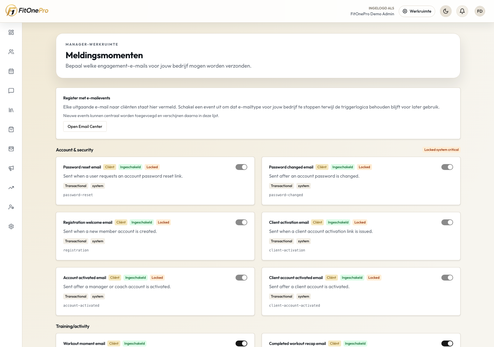 Notificaties beheren in de FitOnePro Manager App
