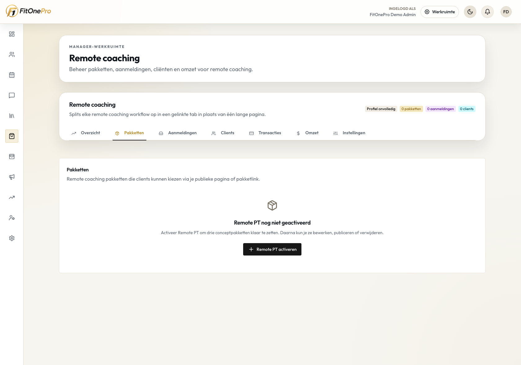 Pakketten in de FitOnePro Manager App