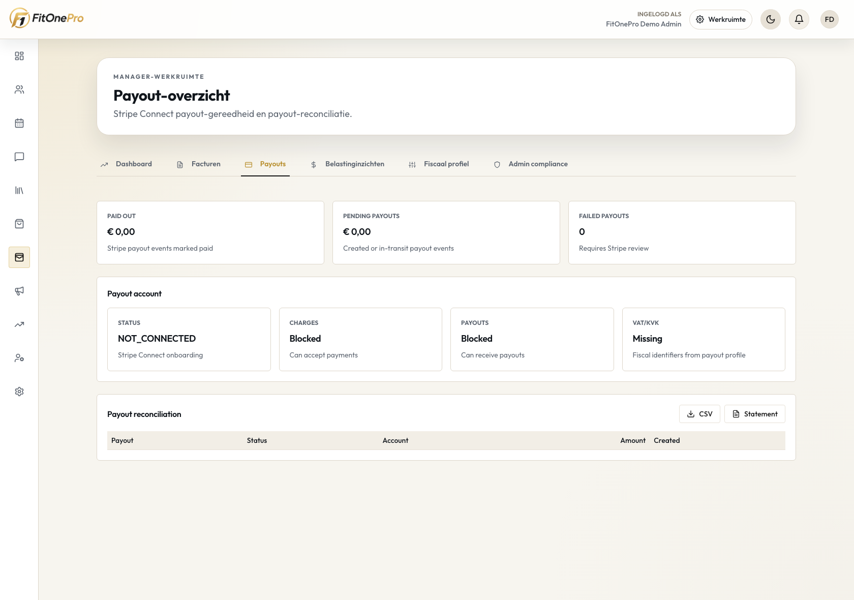 Betalingen en payouts in de FitOnePro Manager App