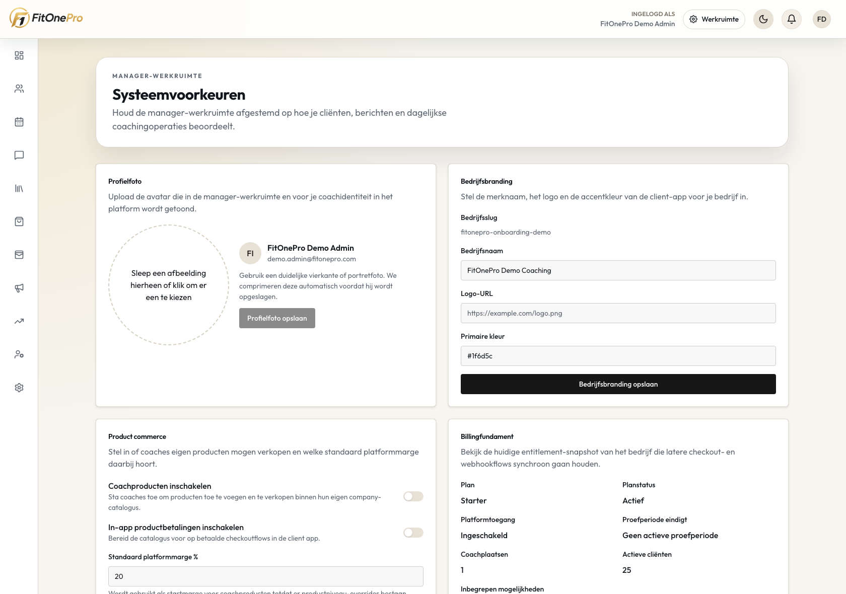 Preferences in de FitOnePro Manager App