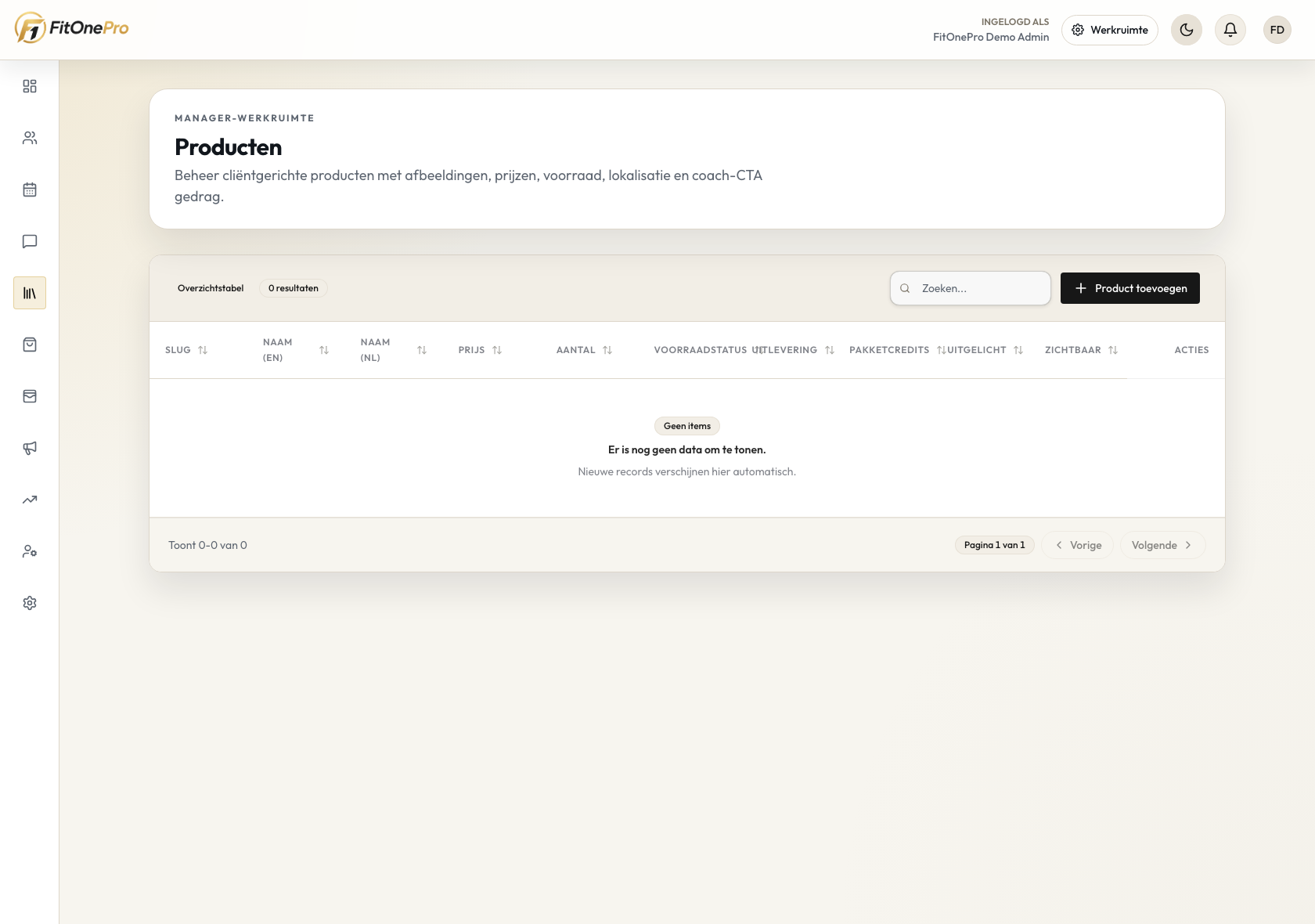 Producten in de FitOnePro Manager App