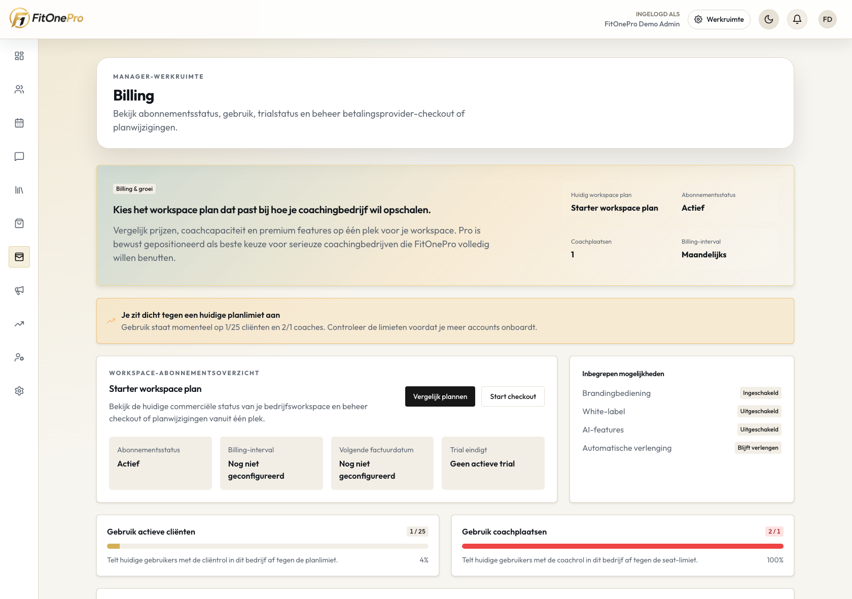 Abonnementen in de FitOnePro Manager App